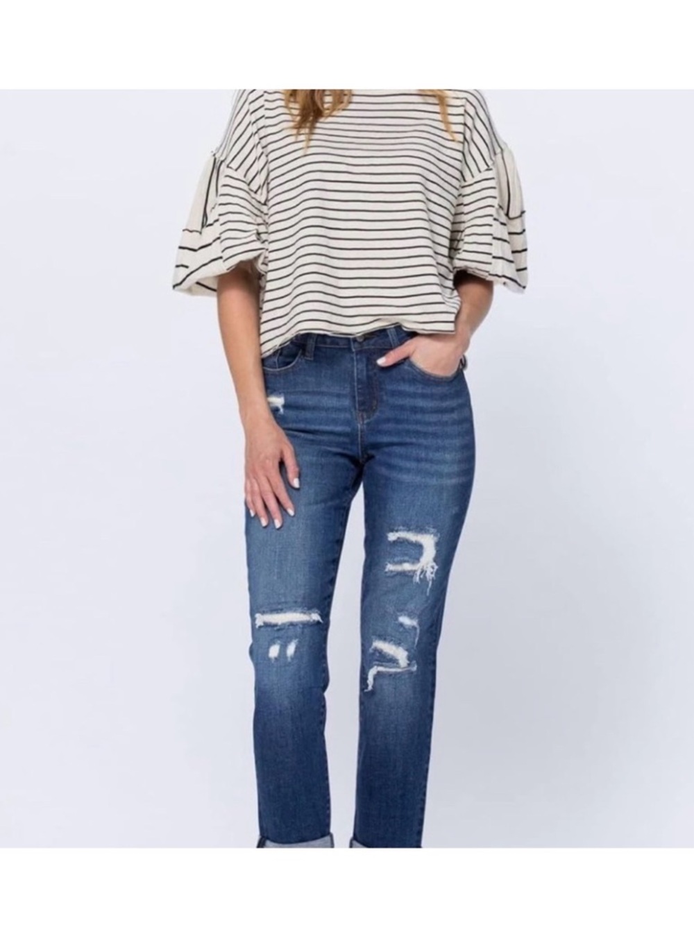 Like New Judy Blue Boyfriend Thermal Patch Mid-Rise Jeans